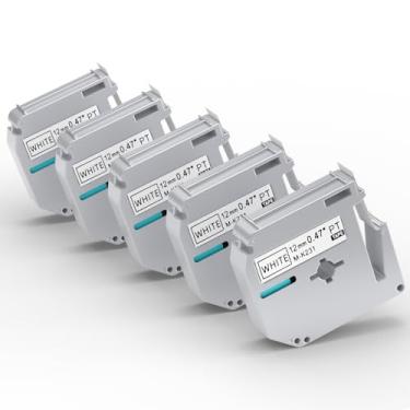 Imagem de Pacote com 5 fitas M-K231 M 12 mm compatível com M-K231s Brother Label Tape Preto sobre Branco 0,47 polegadas para P Touch PT-M95 PT95 PT65 PT-65 PT70 PT85 PT90 refil de fita para etiquetadora
