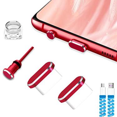 Imagem de VIWIEU Capa antipoeira para entrada USB C, porta de carregamento tipo C e tampa para fone de ouvido, compatível com Samsung Galaxy Pixel, OnePlus Laptop, MacBook Pro, Android, vermelho, pacote com 2