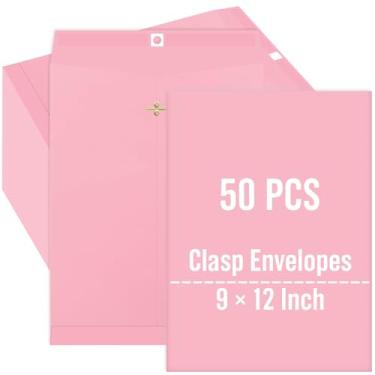 Imagem de Whaline Envelopes com fecho rosa claro, 50 peças, 24 x 30,5 cm, catálogo, cartas, envelopes fofos, com fecho de fecho e selo de goma para casa, escritório, escola, negócios, jurídico