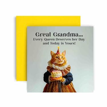 Imagem de Huxters Cartão engraçado de feliz aniversário da avó - Every Queen Cat Merves Her Day Gift Card for Her Card for Her Grandma - 14,8 cm (bisavó)