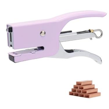 Imagem de XiowDow Grampeador portátil com 1000 peças de grampos em ouro rosa nº 10, mini grampeador manual roxo de metal, grampeador portátil de metal, grampeador fofo para mesa, material de escritório em casa