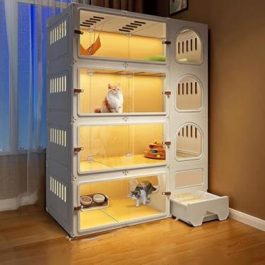 Imagem de Gaiolas para gatos respiráveis para uso interno feitas de resina + PP, casas para gatos internos com caixa de areia para gatos fechada, 6 tamanhos, 2 cores, branco, 105 x 45 x 140 cm