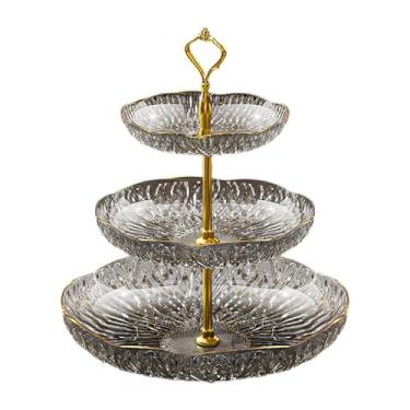 Imagem de Bandeja de placa de frutas bandeja de bolo de bandeja de lanches bandeja decorativa de servir bandeja de sobremesa para divertir lanches frutas, Cinza, 3 Níveis