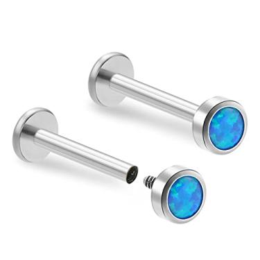Imagem de ZYTAIJEW 1 peça/2 peças 16G 6 mm/8 mm/10 mm G23 titânio roscado internamente 4 mm azul/verde/rosa/branco/roxo opala sintética labret monroe lábio tragus cartilagem brinco piercing piercing de nariz