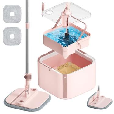Imagem de INWEJIA Balde E Esfregão Giratórios Atualizados Balde De Esfregão Autônomo Sistema Separado Para Água Suja E Limpa Auto Torção Conjunto De Esfregão E Balde Limpos Giratórios Em 360° (Rosa, Conjunto
