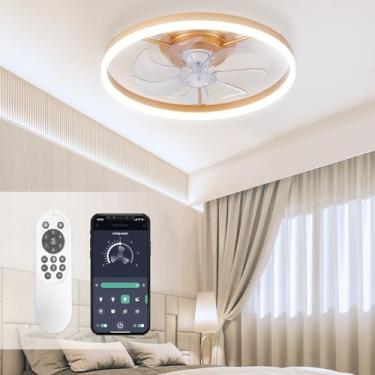 Imagem de STERREN Ventiladores De Teto Modernos Dourados Com Luzes, Ventiladores De Teto De Baixo Perfil Com Montagem Embutida Regulável De 20" Com Controle Remoto, Ventilador De Teto Inteligente Interno Com