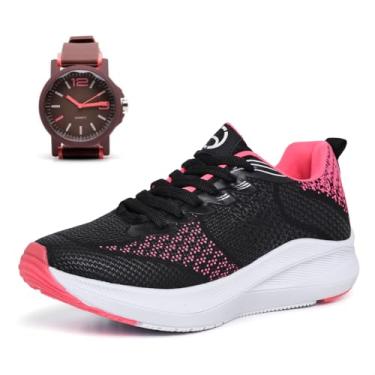 Imagem de Kit Tênis Feminino Academia Treino Esportivo Relógio Brinde (Preto, BR, Adulto, Numérico, 36)