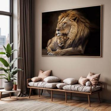 Imagem de Quadros decorativos com Moldura Sala Quarto Leões Família Casal Grande