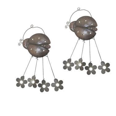 Imagem de Sino Dos Ventos Joaninha Flores Kit 2 Unidades Jardim Varanda Quintal Enfeite Som Suave Relaxante Decoraçao