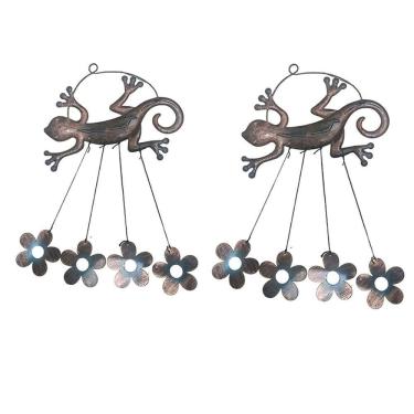 Imagem de Sino Dos Ventos Lagarto Flores Kit 2 Unidades Decoraçao Varanda Enfeite Quintal Jardim Ambiente Externo