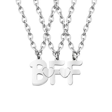 Imagem de Kefley Colar BFF Best Friend Forever para 3 colares de amizade combinando para melhores amigos, presentes de aniversário para melhores amigos, colar de coração de aço inoxidável para amigos, presente