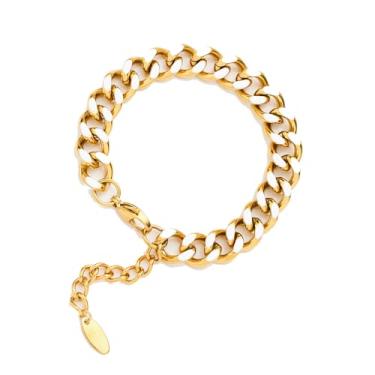 Imagem de Aurelux Pulseira de elos cubanos de zircônia cúbica banhada a 18 quilates, corrente ajustável, joia moderna para mulheres e homens, One size, Aço inoxidável, Sem Pedra Preciosa