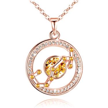 Imagem de Leafael Colar com pingente de constelação do zodíaco superstar feito com joias de horóscopo de cristal premium, banhado a ouro ou ouro rosa, 45,7 cm + 5 cm, 0.95 inches x 1.2 inches, Cristal, Sem