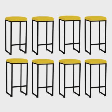 Imagem de Kit 08 Banqueta Alta Lara Para Cozinha Bar Balcão Bistrô Churrasqueira Ferro Preto Corino Amarelo - Ahazzo Móveis