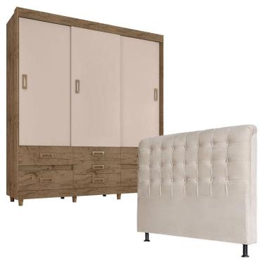 Imagem de Quarto de Casal Guarda Roupa 37020 Demolição Baunilha com Cabeceira Ana 140 cm Marfim – Araplac