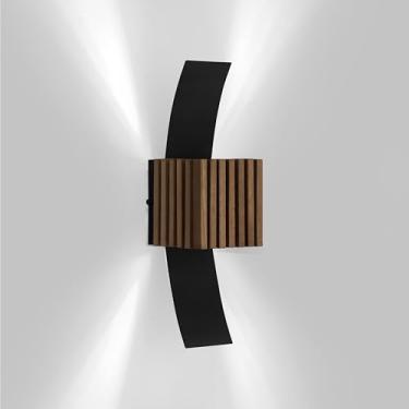 Imagem de Arandela Moderna LED Madeira e Alumínio Iluminação Bidirecional Externa/Interna (PRETO FRIO)