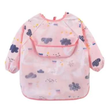 Imagem de Babador Manga Longa Com Elastico Coletor de Migalhas Tecido Plastificado Molinho Impermeável Babador Avental Cisce Com manga Longa