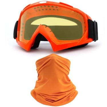 Imagem de immoono Óculos de Motocicleta Dirt Bike ATV Off-Road Riding Motocross Óculos com Polaina de Pescoço Cobertura Facial para Mulheres Meninas Homens, Armação Laranja, Lentes Âmbar