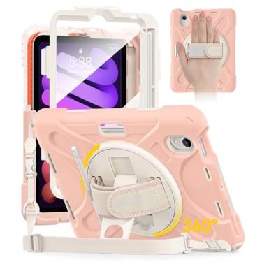 Imagem de BRAECN Capa para iPad Mini 6 2021, capa infantil robusta à prova de choque com suporte para lápis, alça de mão, protetor de tela com suporte para Apple iPad Mini 6ª geração de 8,3 polegadas A2567 A2568 A2569 - ouro rosa