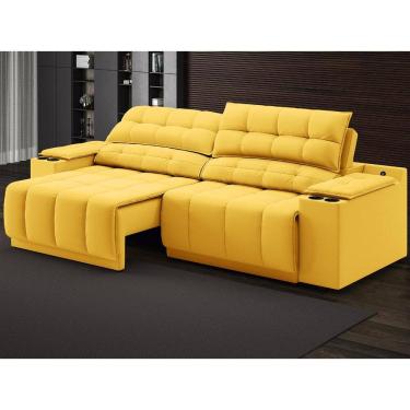 Imagem de Sofá com Porta Copos Carregador USB Ret Rec Samurai 2,00m Velosuede Canário - NETSOFAS