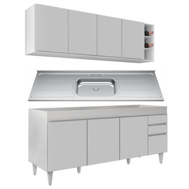 Imagem de Armário Aéreo Nevada E Balcão Gabinete 180cm Com Pia Dallas Branco - Lumil