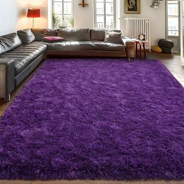 Imagem de Ailyei Tapete felpudo para sala de estar, 12 x 18 cm, roxo, ultramacio, luxuoso, tapete felpudo para quarto de bebê, moderno, fofo, para meninas, meninos, crianças, dormitório, decoração de casa,