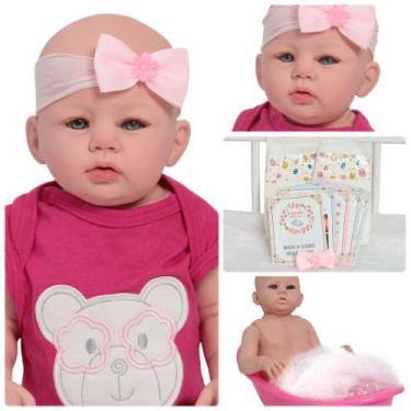Imagem de Boneca Reborn Abigail Carequinha Olhos Azuis Kit Itens - Cegonha Rebor