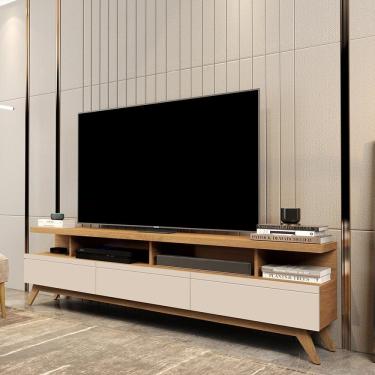 Imagem de Rack Para Tv Até 72 Polegadas 3 Gavetas Vivare 1.8 Wood Nature/off White