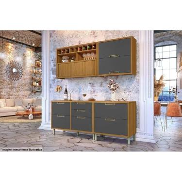 Imagem de Kit De Cozinha Modulada 4pçs Completa Nesher Imperatriz (2 Balcões + 2 Aéreos) Freijo-Grafite Nesher