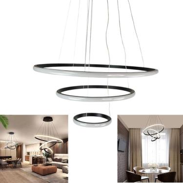 Imagem de Lustre Pendente Luminaria Moderna Led 3 Aneis Luxo Arcos 48w Rustico Bivolt Regulavel Perfil