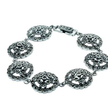 Imagem de Pulseira De Prata De Bali 925 Com Flores E Marcassitas Suíças