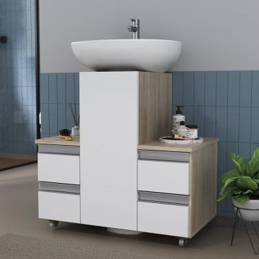 Imagem de Gabinete Banheiro Coluna Para Encaixe Madeirado Branco