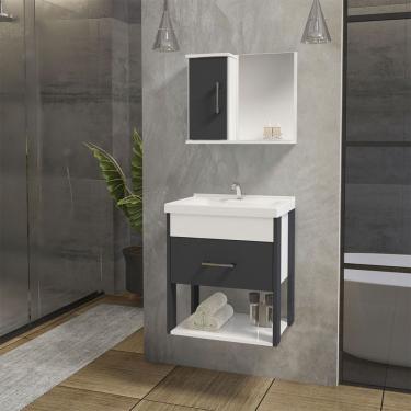 Imagem de Conjunto Gabinete Inferior E Superior Banheiro 1 Porta 1 Gaveta Rubi - Cinza Titanium - Cinza
