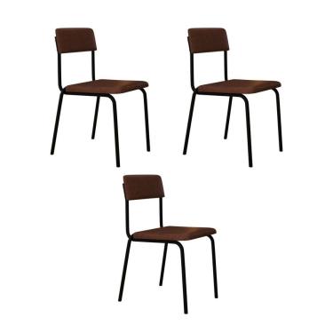 Imagem de Conjunto 3 Cadeiras Estofadas Fixa Empilhável Fit Whisky - Preto Fosco