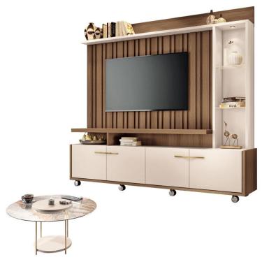 Imagem de Estante Home Theater Titan Off White Castanho E Mesa De Centro Sky Com Tampo De Vidro Off White - Hb Móveis