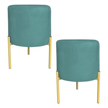 Imagem de Kit 2 Puffs Decorativo Soren Suede Azul Turquesa Pés De Ferro Dourado - Pallazio