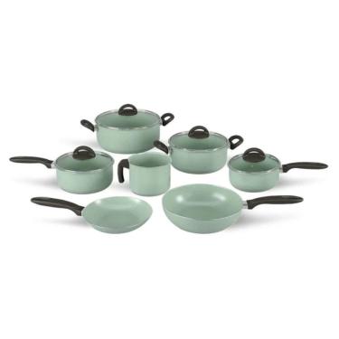 Imagem de Jogo De Panelas 7 Peças Verde Em Alumínio Antiaderente Ceramic Life Suprema Brinox