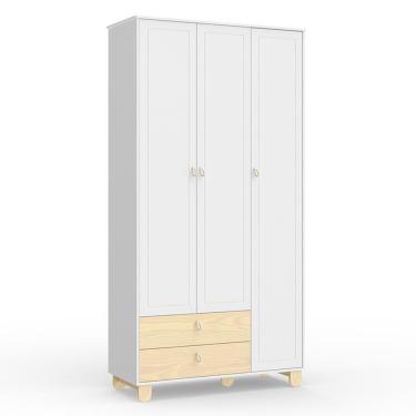 Imagem de Guarda Roupa Infantil Rope 3 Portas E 2 Gavetas Branco Soft-natural - Matic Móveis Branco Soft-natural