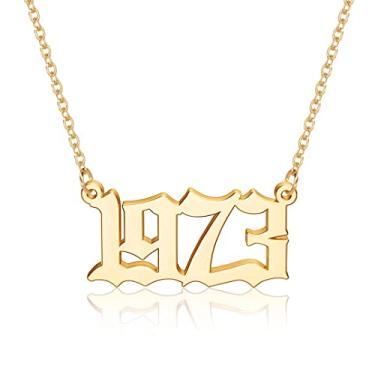 Imagem de Colar M Mooham para mulheres, folheado a ouro 18 quilates, com pingente de ano de nascimento em inglês antigo, presente de joia para aniversário feminino, 1970-2021