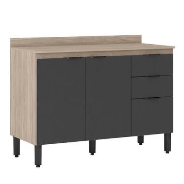 Imagem de Balcão Firenze Pia 120cm 3 Portas 2 Gavetas Avena/Grafito com Tampo MD