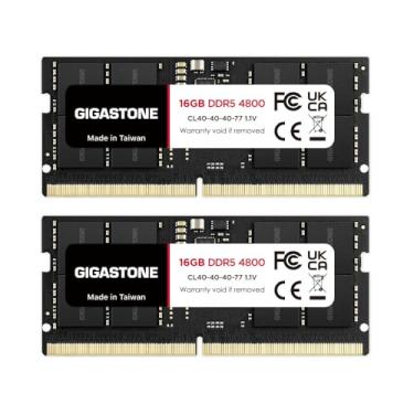 Imagem de 【RAM DDR5】 Kit GIGASTONE de 32 GB (2 x 16 GB) DDR5 4800MHz PC5-38400 CL 40-40-40-77 1,1 V SODIMM 262 pinos sem buffer, sem buffer, sem ECC, alto desempenho, atualização de memória para notebook