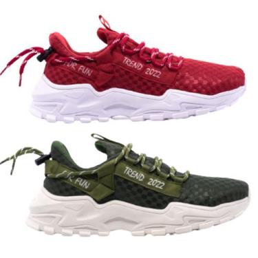 Imagem de Kit 2 Tênis Masculino Rekoba Live For Fun Original, Verde militar, 42