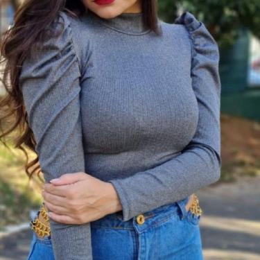 Imagem de Blusa manga longa princesa gola alta canelada tendência - Filó Modas, 