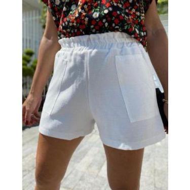 Imagem de Short feminino linho elástico na cintura com bolso tendencia - Filó Mo