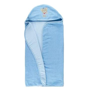 Imagem de Toalha Para Bebes Com Fralda Macia e Capuz Bordado 70cm x 90cm 100% Algodão Gramatura 340g/m (Azul)