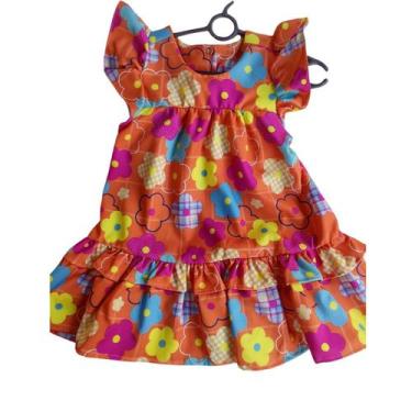 Imagem de Vestido Infantil E Juvenil Lara Laranja Com Flores Menina - Se Tu Benç
