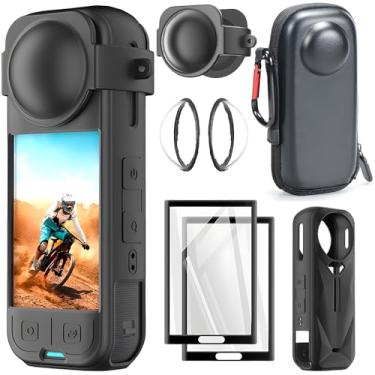 Imagem de TQLGY Kit de acessórios de câmera para Insta360 X5, protetor de lente de vidro premium Insta 360 X5, capa protetora de silicone e tampa de lente, protetores de tela de vidro temperado, kit de pacote