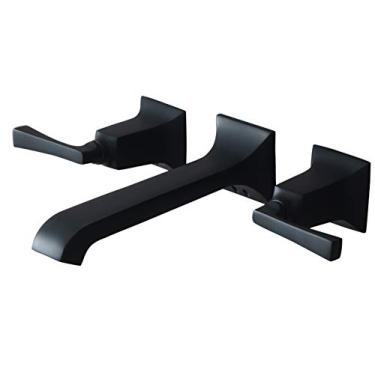 Imagem de SITGES Torneira de parede para banheiro, resistente, torneira de montagem de parede de latão com alças de alavanca de metal, válvula áspera incluída (preto fosco)
