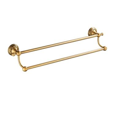 Imagem de Conjunto de banheiro de latão antigo - prateleira de parede, toalheiro, porta-lenços com saboneteira, toalheiro duplo