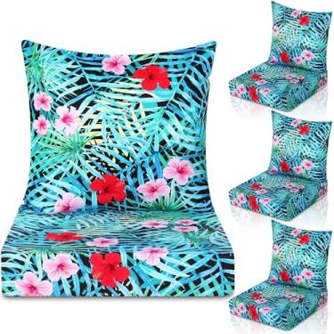 Imagem de Hoteam Conjunto de 4 almofadas de assento profundo à prova d'água para cadeira ao ar livre, 50 x 50 cm para conjunto de móveis de pátio, assento removível e encosto (folha)